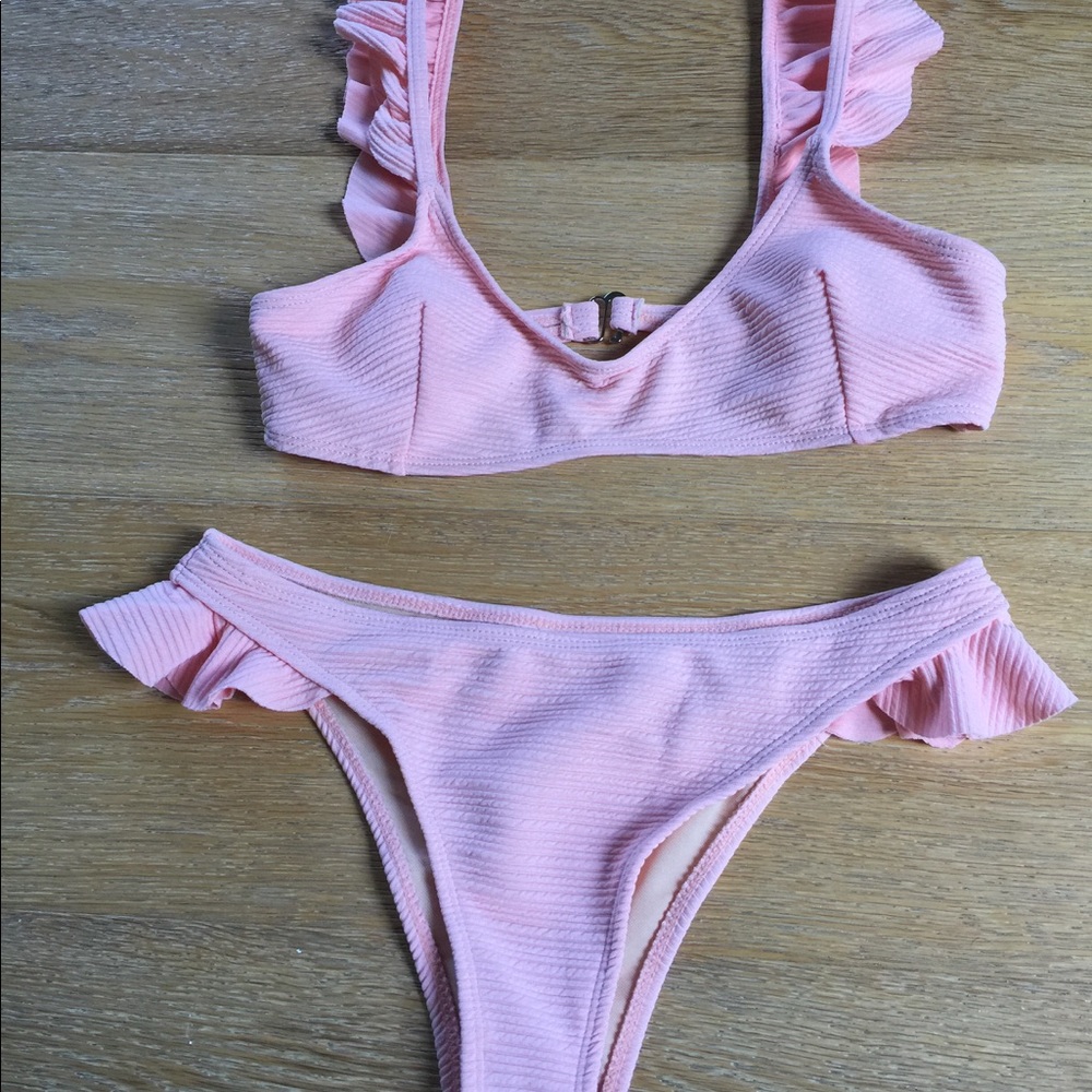 Pink ruffle Brazilian bikini
