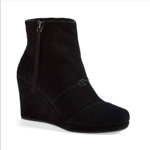 toms black suede wedge booties