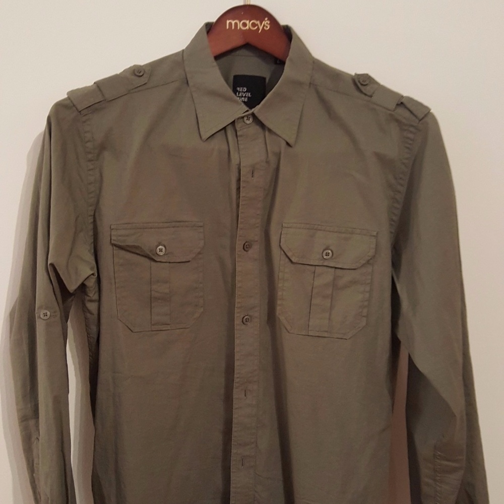 Red Level Nine Green Button-up Long Sleeve Shirt m
