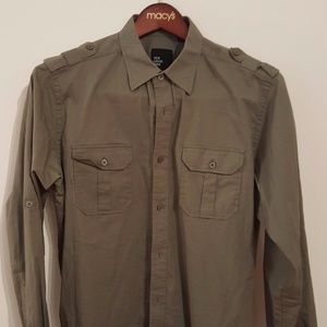 Red Level Nine Green Button-up Long Sleeve Shirt m