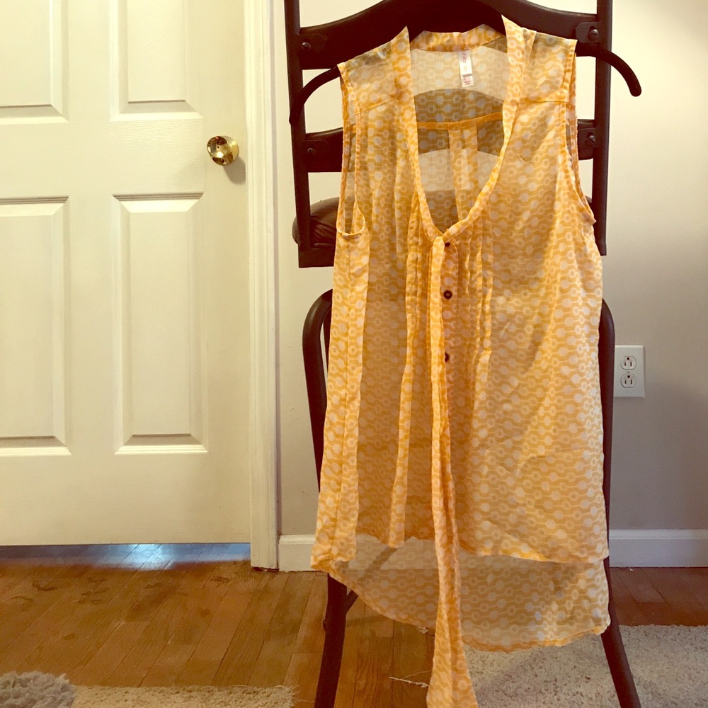 Sheer Yellow Geometric Patterned Blouse