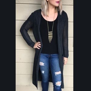 Long Sleeve Grey Open Knit Duster Long Sleeve Grey Open Knit Duster