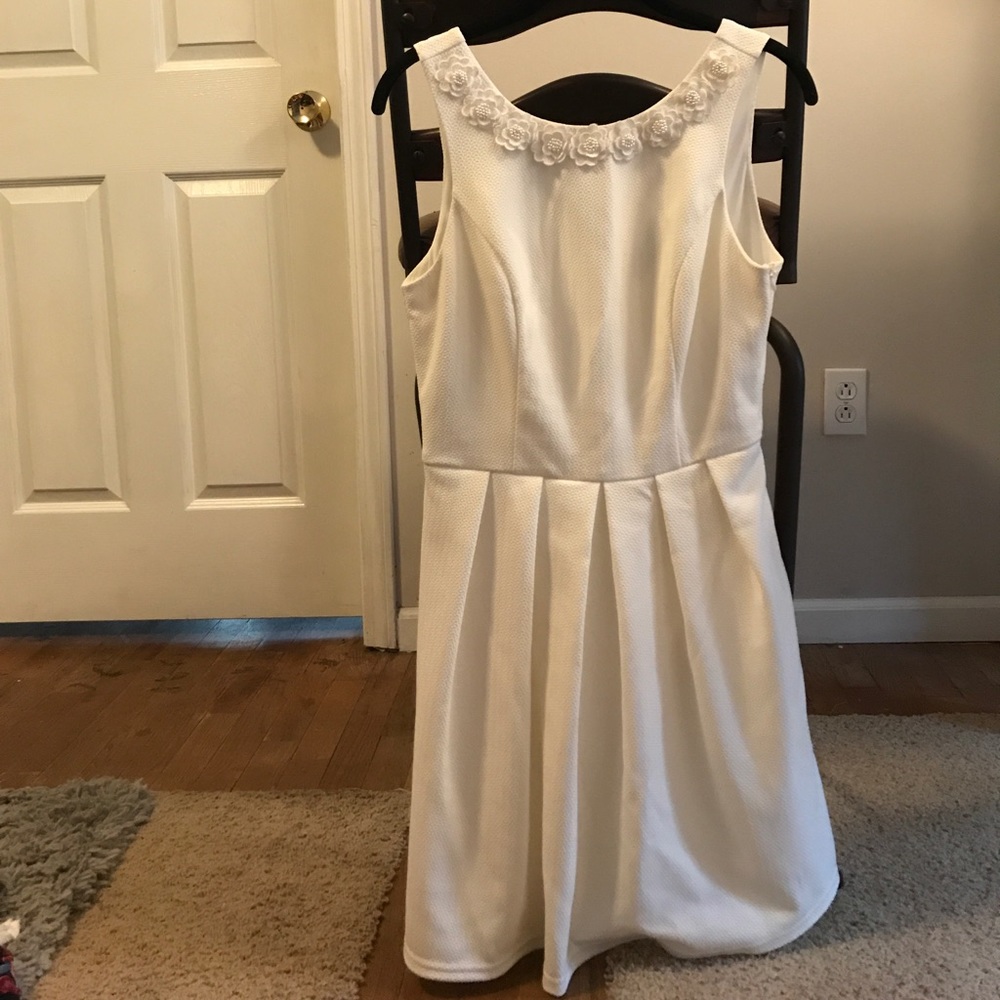 White Dress with Floral Neckline