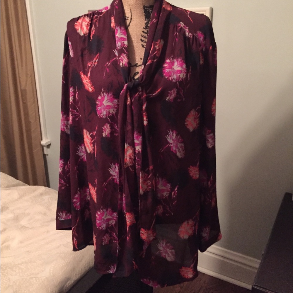 Flower Print Tie Front Top