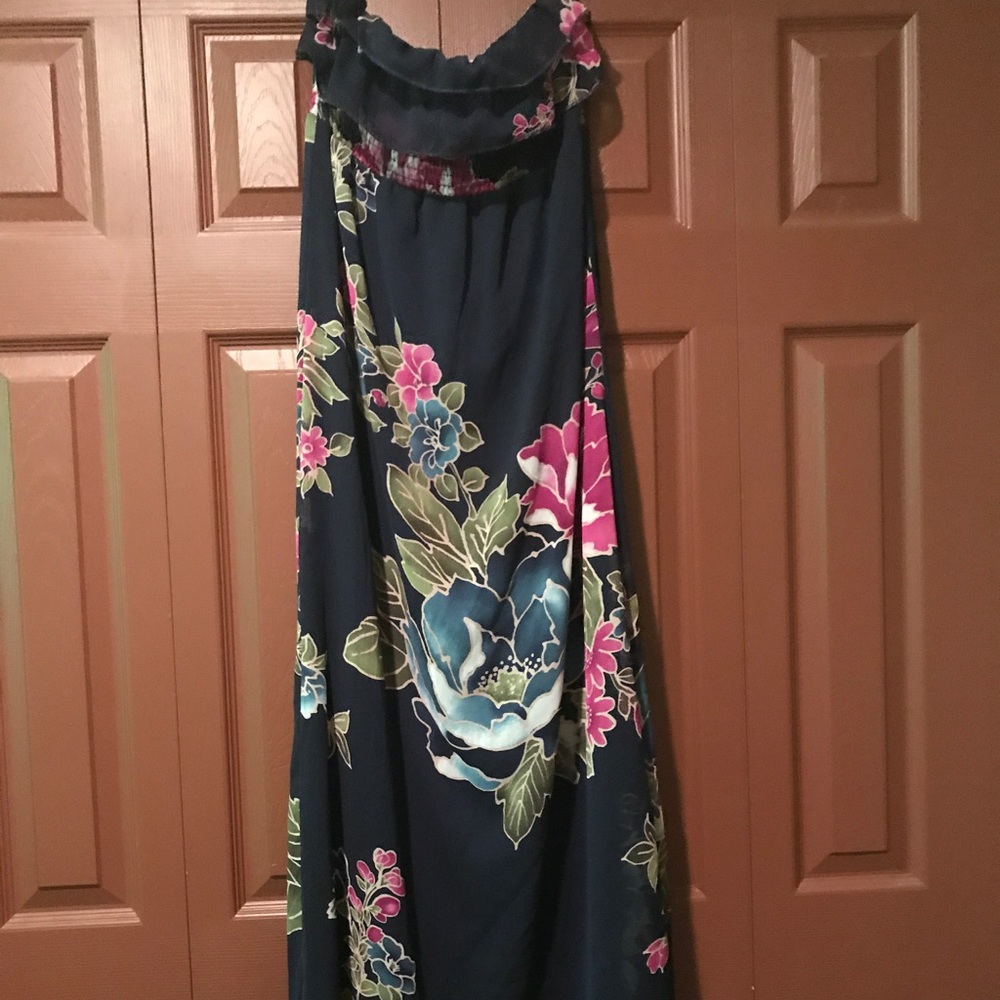 Navy blue and floral maxi dress