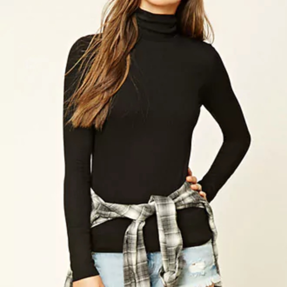 Black Ribbed Knit Turtleneck Top
