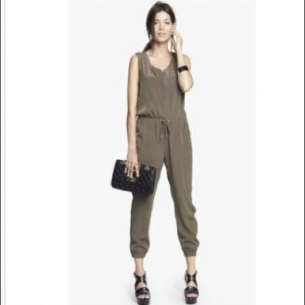 Express Moss Green V neck Jumpsuit