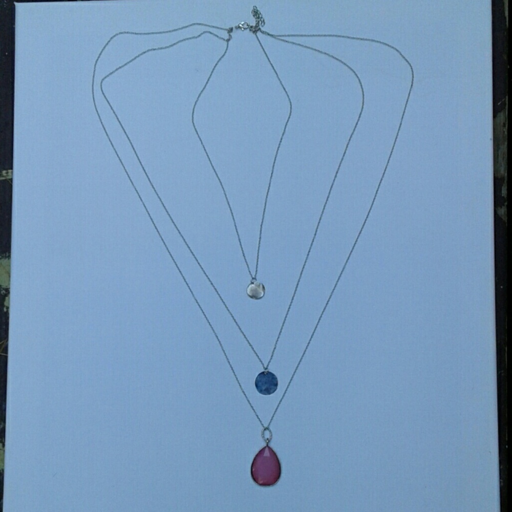 3 Layer Necklace with Pink Gem