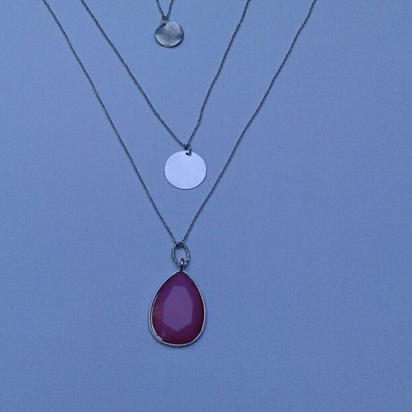 3 Layer Necklace with Pink Gem - Picture 2 of 4