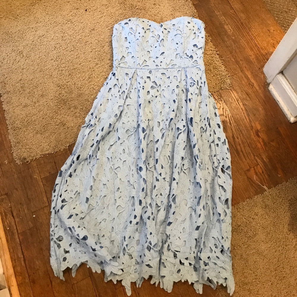 Light Blue Strapless Lace Dress