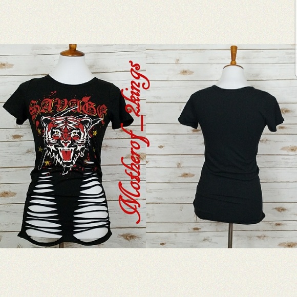🔥LAST ONE🔥 BLACK DISTRESSED "SAVAGE" TOP - Picture 2 of 5