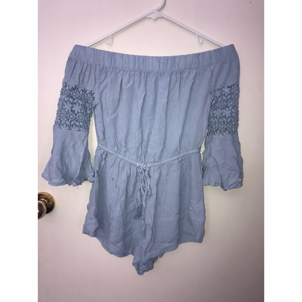 Blue off the shoulder romper