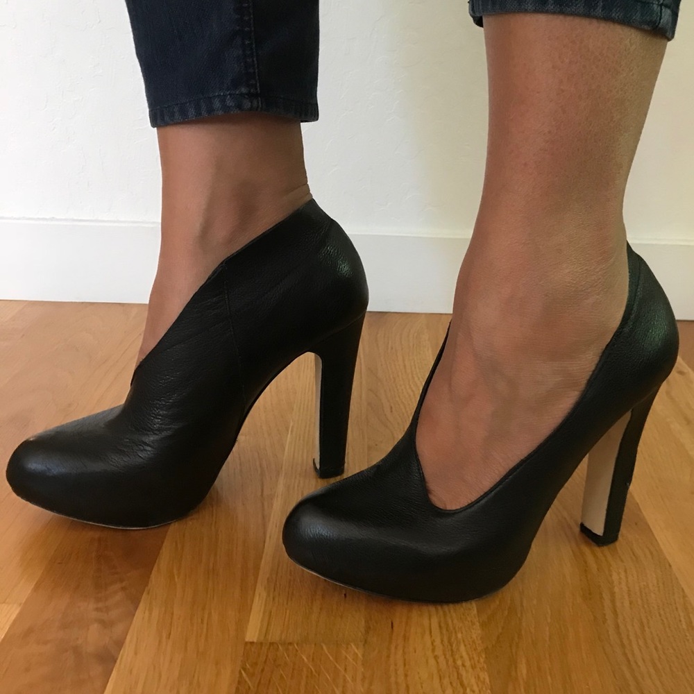Leather platform heels with block heel