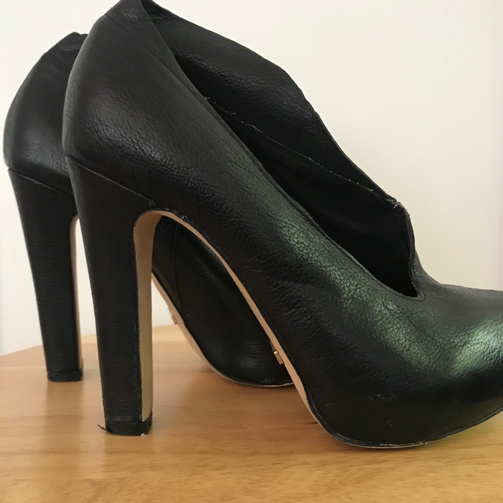 Leather platform heels with block heel - Picture 4 of 8