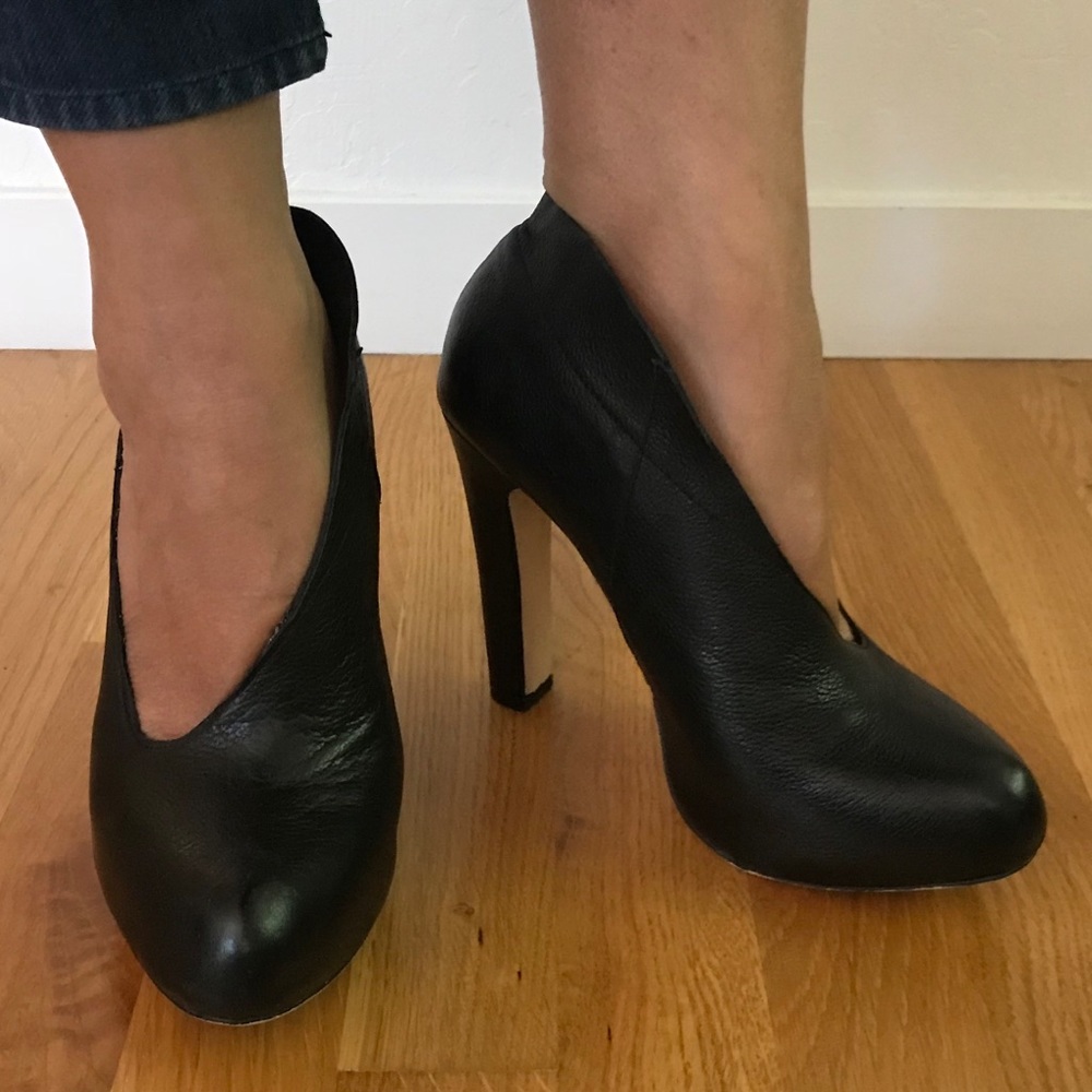 Leather platform heels with block heel - Picture 3 of 8