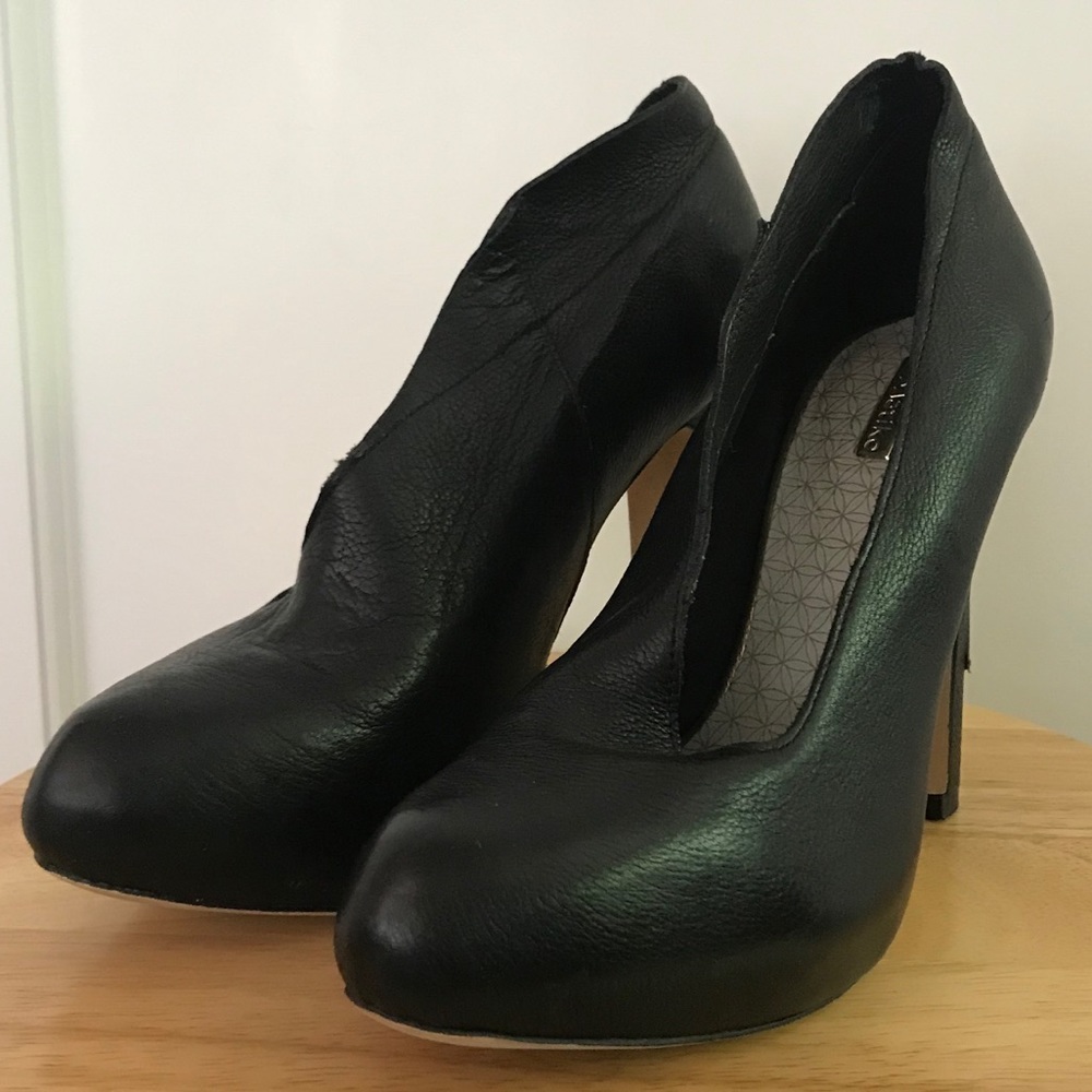 Leather platform heels with block heel - Picture 8 of 8