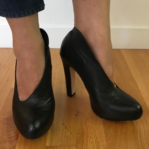 Leather platform heels with block heel - Picture 3 of 8