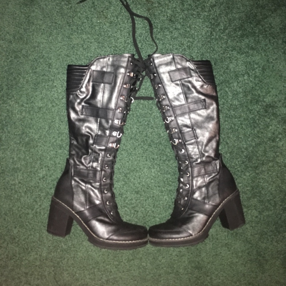 Black lace combat boots