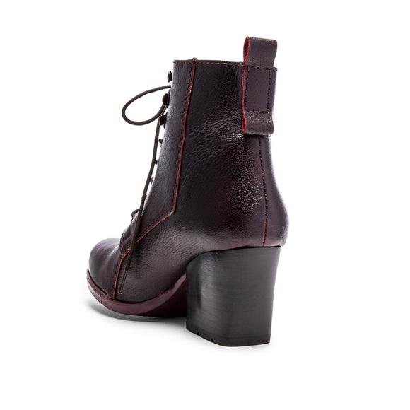 Distressed Leather Wine Lace Up Combat Moto Boot - Picture 2 of 6