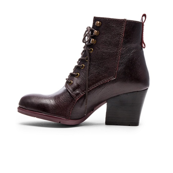 Distressed Leather Wine Lace Up Combat Moto Boot - Picture 4 of 6