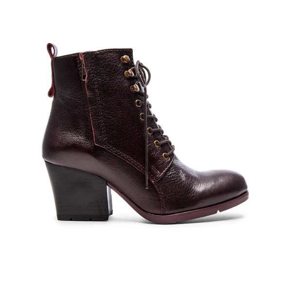 Distressed Leather Wine Lace Up Combat Moto Boot - Picture 5 of 6