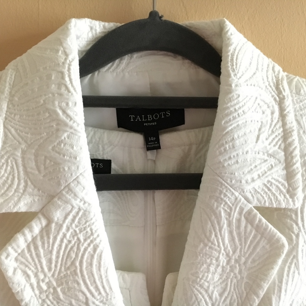 NWOT Talbots white matelasse 2pc dress/suit 14P