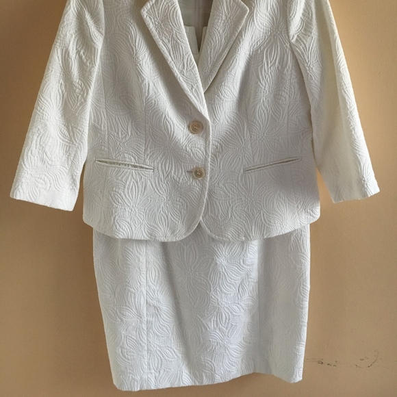 NWOT Talbots white matelasse 2pc dress/suit 14P - Picture 3 of 6