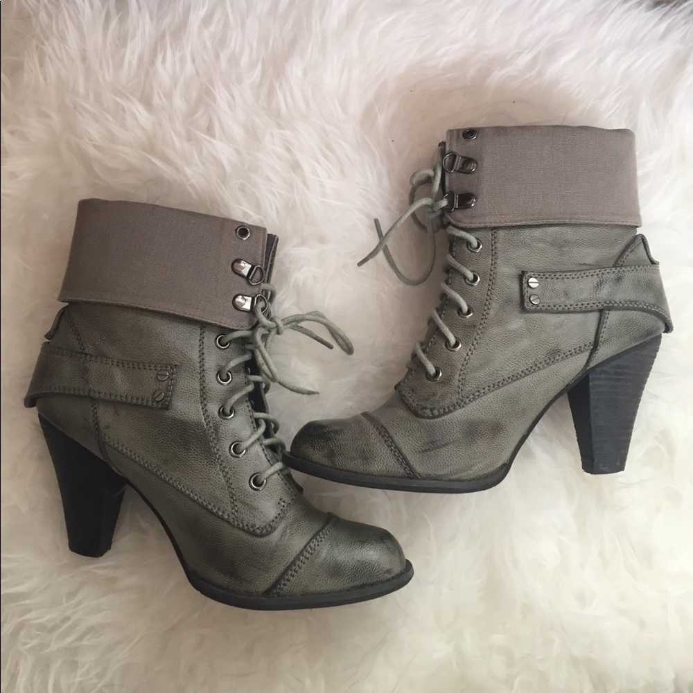 8.5 Grey/green high heel "army" boots