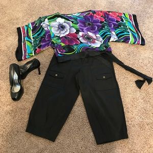 Cache black floral kimono blouse