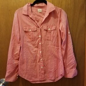 Red Linen J Crew Button Up