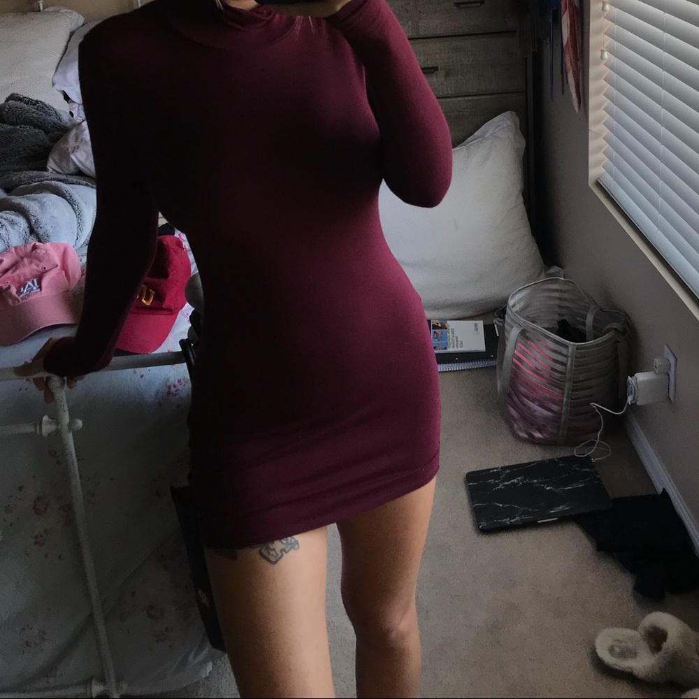 Tight turtle neck long sleeved dress