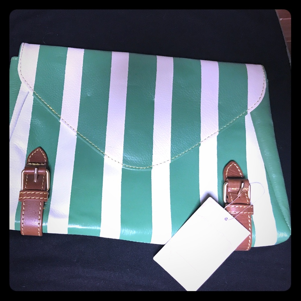 Green and white striped clutch