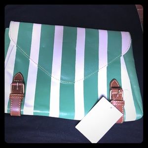 Green and white striped clutch