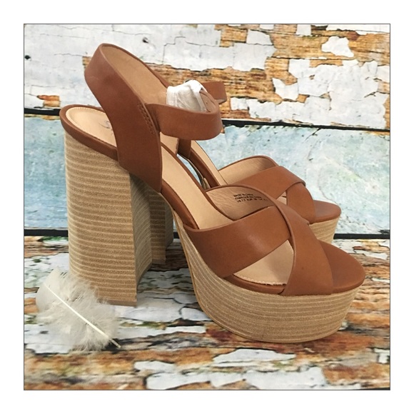 Shellys London Tan Leather Platform Sandals - Picture 3 of 6