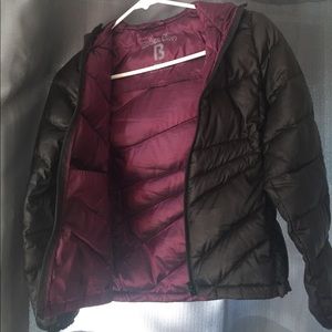 Girls Hooded Puffer Jacket, Black/purple, size 7/8