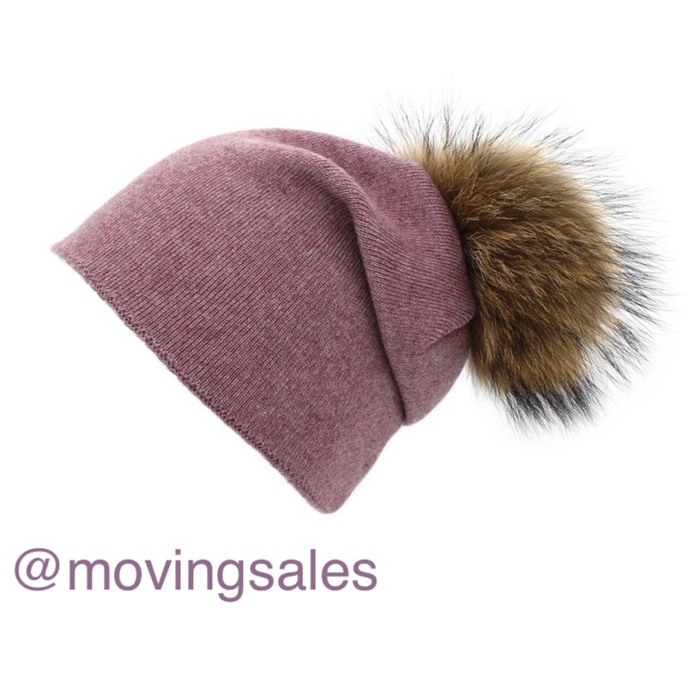 Pom Pom beanie hat genuine fox fur