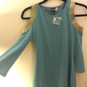 Medium teal & gold 3/4 sleeve party dress