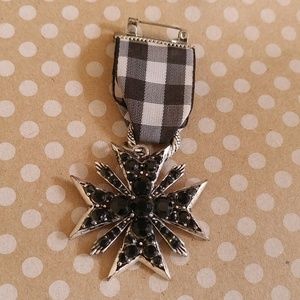 Black Rhinestone Military Badge (Brooch)