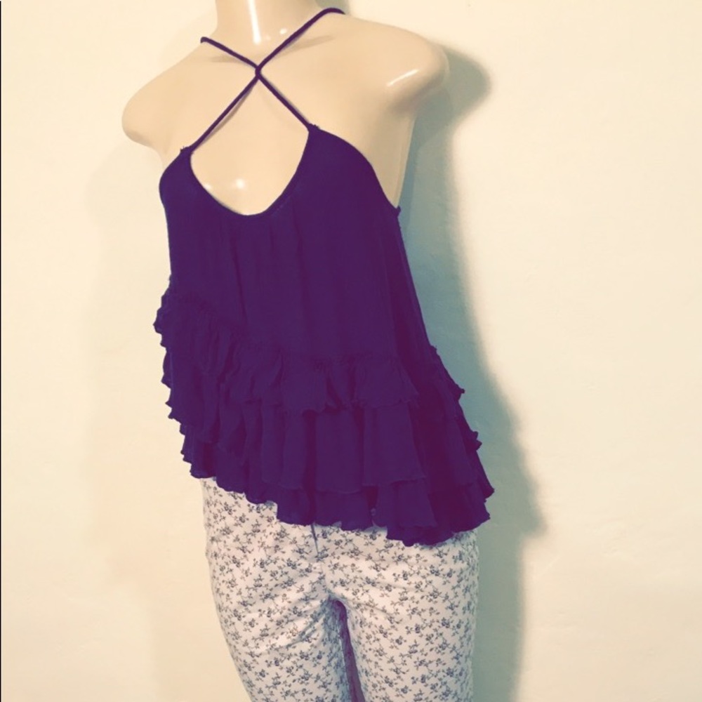 Navy, cute frilly crop top