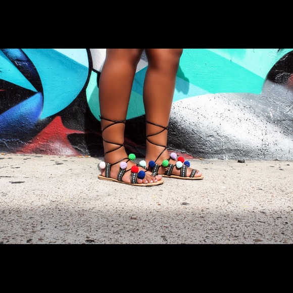 3 for $25 Pom Pom Sandals With Gold Charms - Picture 3 of 4