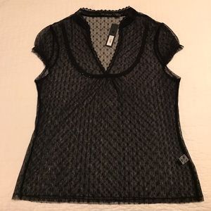 NWT The Limited Black Mesh Cap Sleeve Top