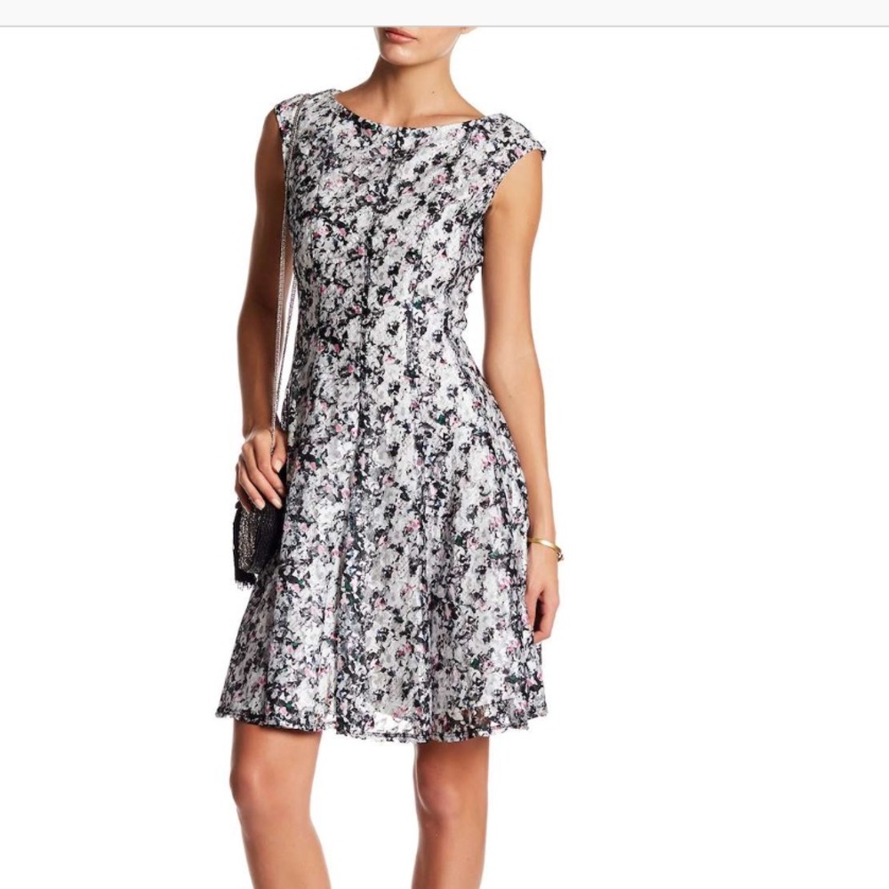 Gaby Skye Printed Seamed Lace Dress