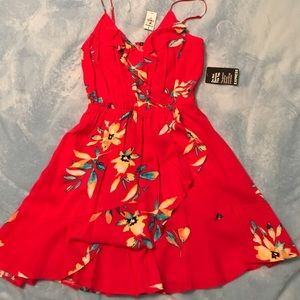 NWT Express red floral faux wrap dress