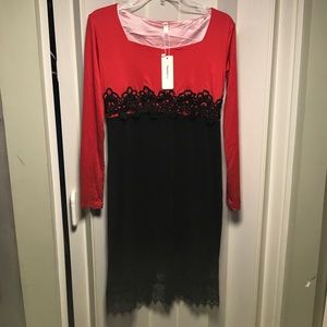 Red and black lace dress