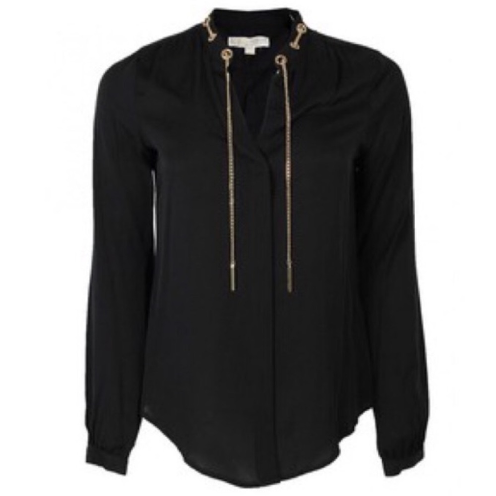 Michael Kors Black Button down blouse gold chain