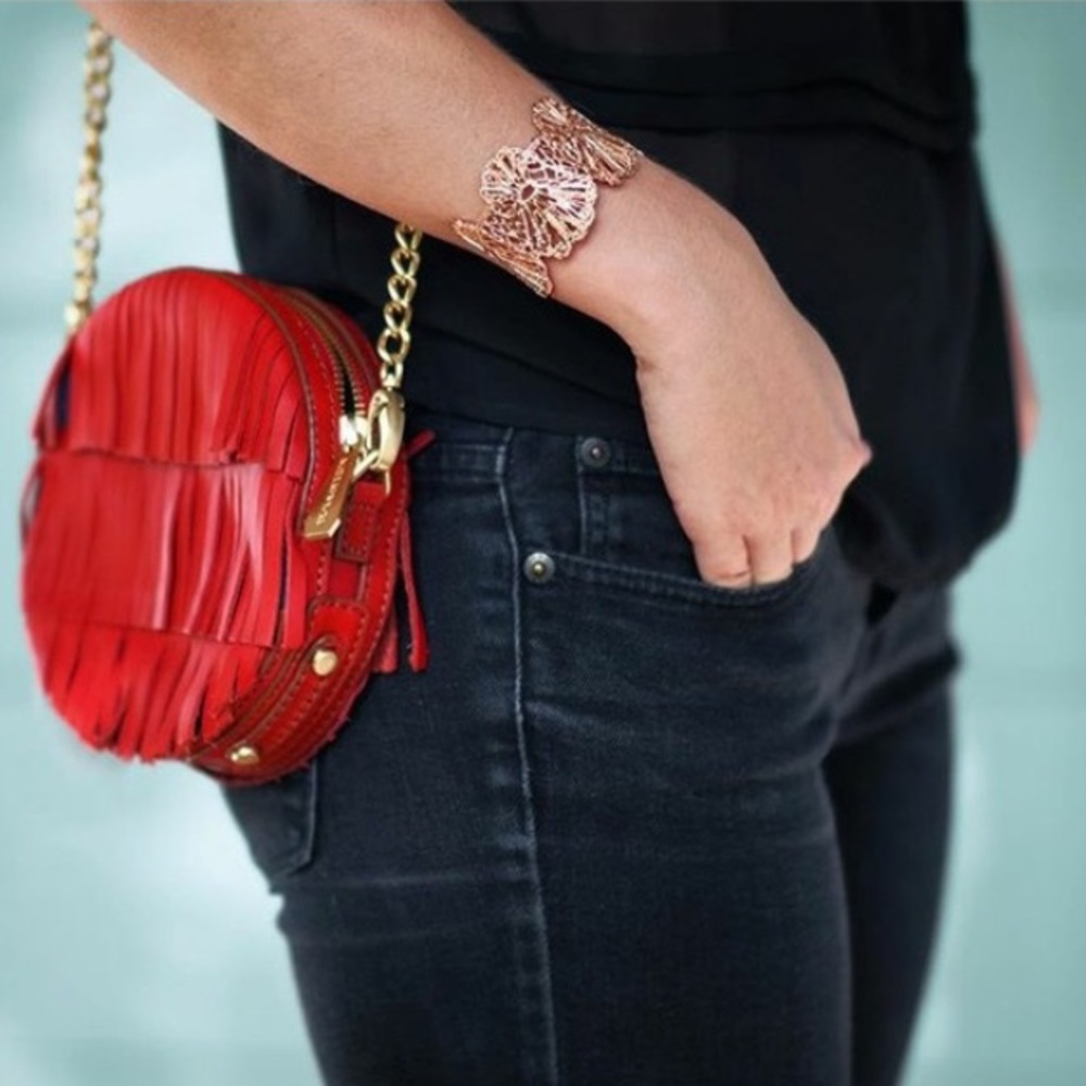 Anthropologie Red Fringe Bag