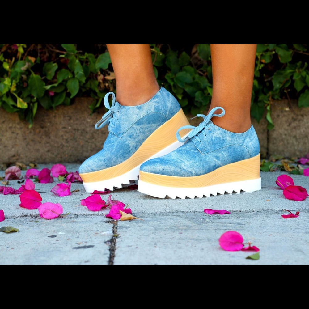 Platform Wedge Sneakers with Denim
