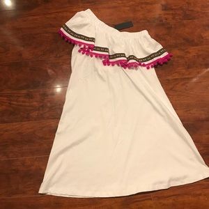 One Shoulder Dress with Ruffle & Pom Poms