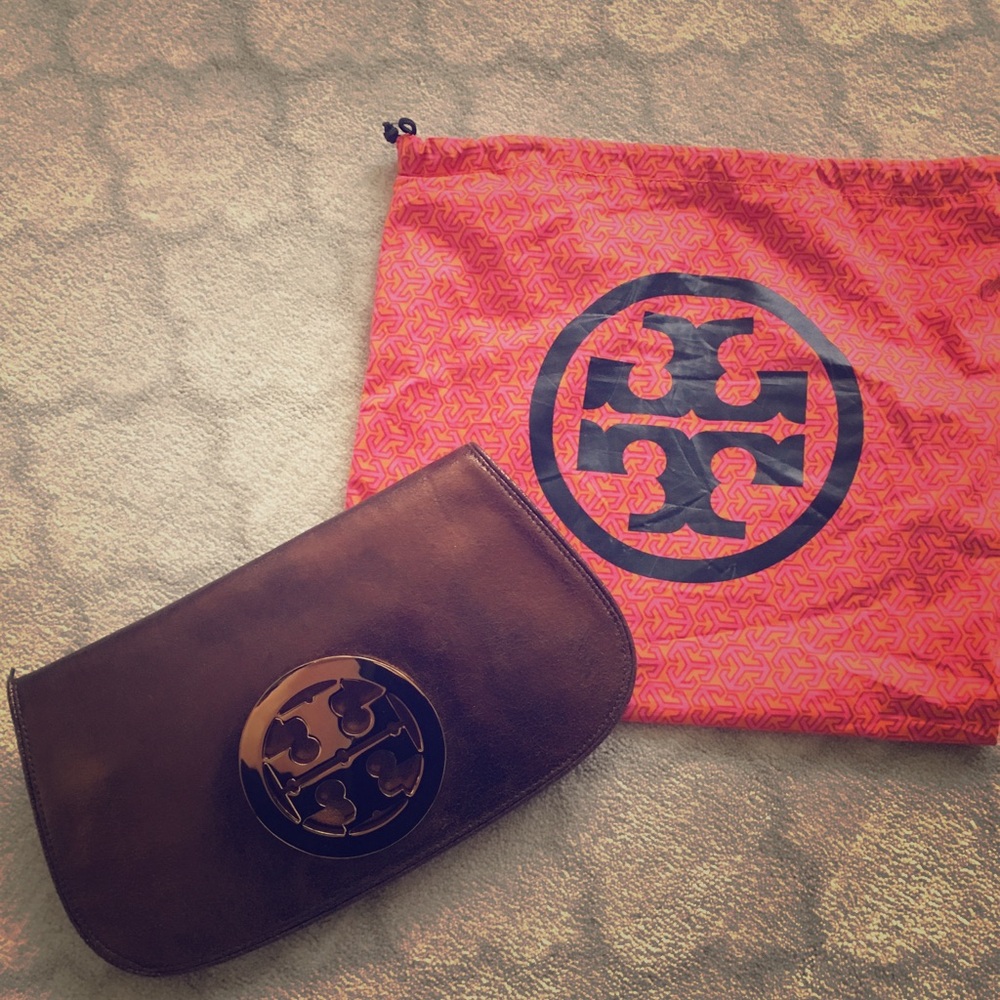 Metallic Bronze Tory Burch Clutch