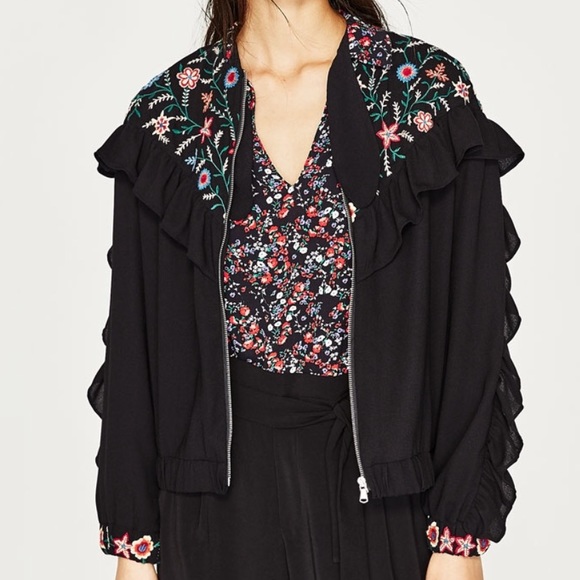 zara black embroidered jacket